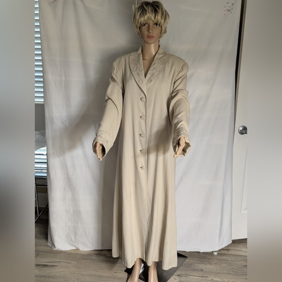 Vintage Past Times Silk Duster Coat Sz XL Creamy Tan Cuffed Sleeves Lined Scroll - Picture 7 of 16